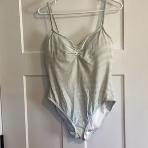 LOFT Striped One Piece Swimsuit - Gray and White